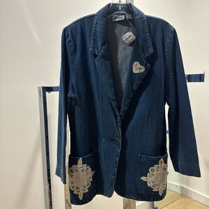 Women's Blue Denim Jacket with Lace Accents